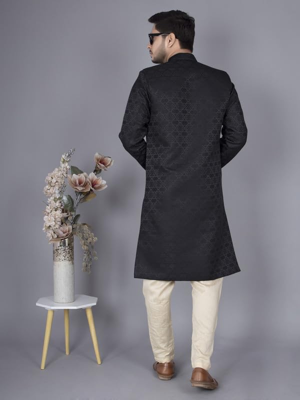 Amzira Mens Ethnic Wear Black Traditional Indo Western Set - Image 4