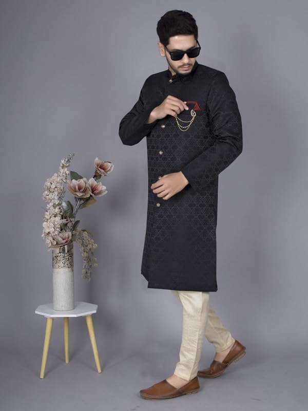 Amzira Mens Ethnic Wear Black Traditional Indo Western Set - Image 3