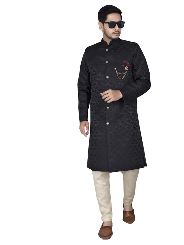 Amzira Mens Ethnic Wear Black Traditional Indo Western Set