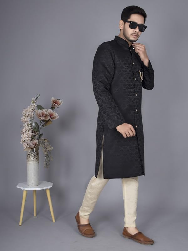 Amzira Mens Ethnic Wear Black Traditional Indo Western Set - Image 2