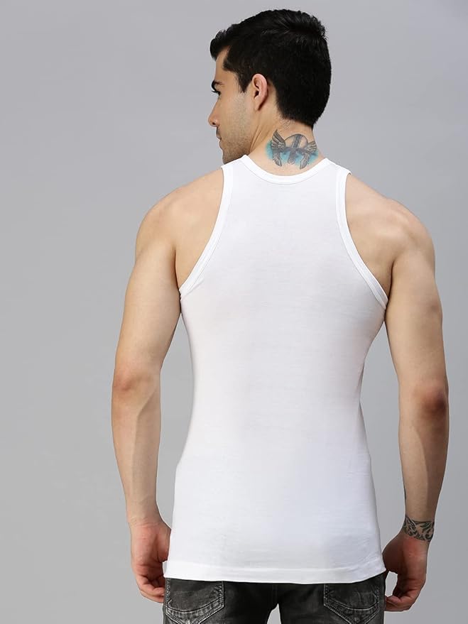 Lux Cozi Men's White Round Neck Sleeveless Cotton Vest (Pack of 3) - Image 2