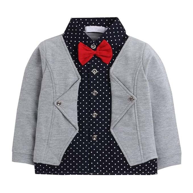 Hopscotch Boys Cotton Polka Dot Print Shirt and Pants Set with Bow In Multi Color For Ages 3-4 Years - Image 3