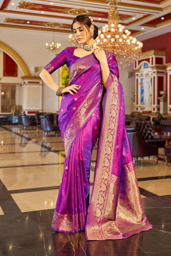 SWORNOF Womens Kanjivaram Banarasi Silk Saree Patola saree with Unstitched blouse piece - Image 5