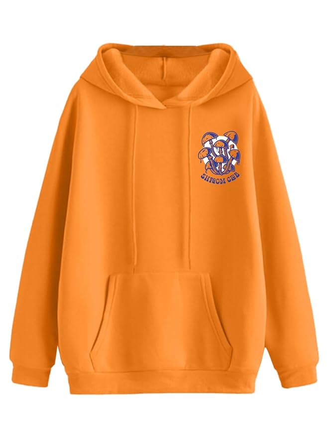 JUNEBERRY® Cotton Poly Fleece Oversized Fit Black, Green, Magenta, Mustard, Orange, Purple, Blue, Off White & Grey Graphic Printed Full Sleeve Hoodie for Women - Image 4