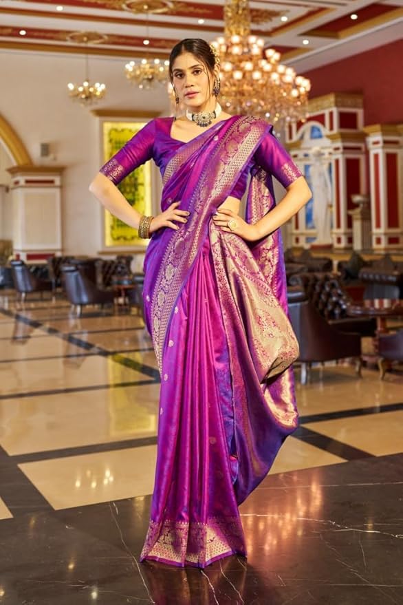 SWORNOF Womens Kanjivaram Banarasi Silk Saree Patola saree with Unstitched blouse piece - Image 3