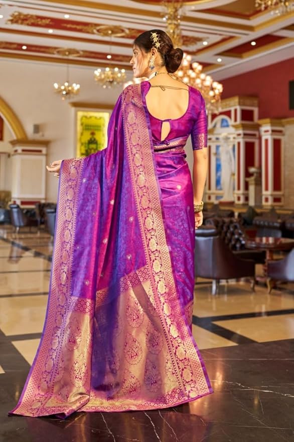 SWORNOF Womens Kanjivaram Banarasi Silk Saree Patola saree with Unstitched blouse piece - Image 6