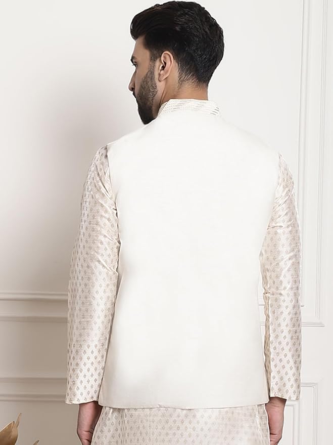 SOJANYA (Since 1958 Men's Silk Blend, Gold Sequence Embroidered Nehru Jacket - Image 6