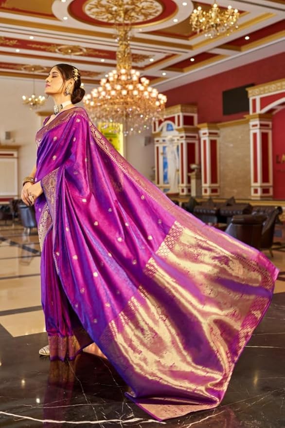 SWORNOF Womens Kanjivaram Banarasi Silk Saree Patola saree with Unstitched blouse piece - Image 4