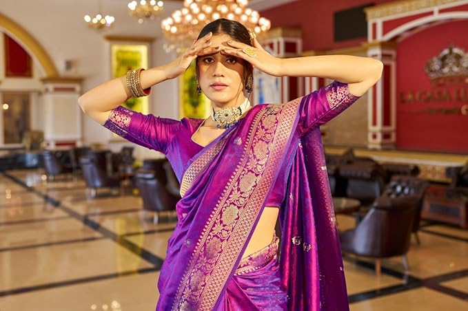 SWORNOF Womens Kanjivaram Banarasi Silk Saree Patola saree with Unstitched blouse piece - Image 2