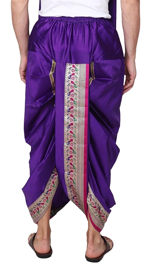 Rameshwaram Fabrics Cotton Silk Dhoti Kurta Set for Men with Stole, 3 Piece Set - Image 2