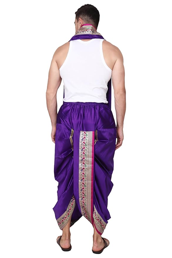 Rameshwaram Fabrics Cotton Silk Dhoti Kurta Set for Men with Stole, 3 Piece Set - Image 3