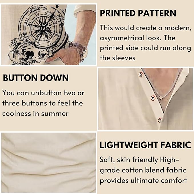 DEELMO Men's Cotton Blend Mandarin Collar Self One Design Full Sleeve Casual Short Kurta - Image 5