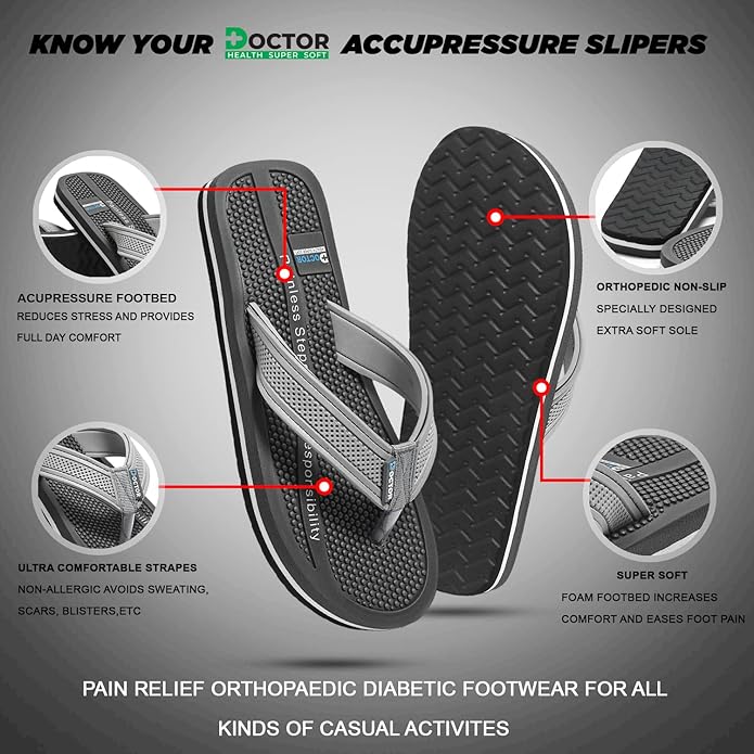 DOCTOR HEALTH SUPER SOFT Men's Acupressure Slippers | Flip-Flops | Men's & Boy's Slippers | Comfortable & Lightweight | Soft Foot Massager | All Day Wear Acupressure Slipper - Image 2