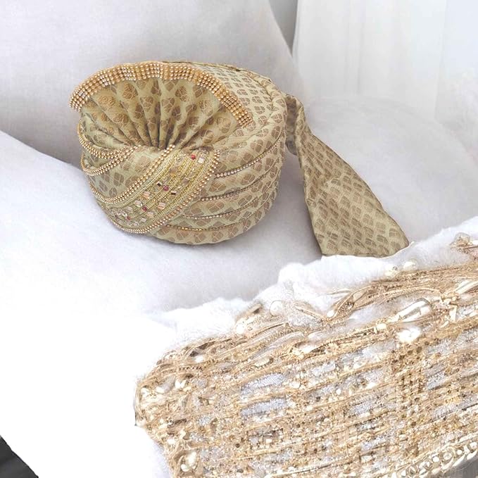 KRYPMAX Men's Ethnic Wedding Safa/Turban/Pagdi for Dulha Marriage/pagdi for Groom, Multicolor (Size: 22 to 22.5 Inch) - Image 3