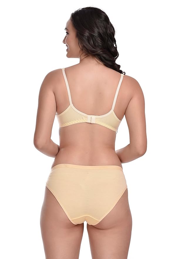 MiEstilo Essential Elegance Lingerie Set Full Coverage Non-Padded T-Shirt Bra and Matching Hipster Panty (Pack of 4; Green::Gold::Cream::Baby Blue) - Image 3