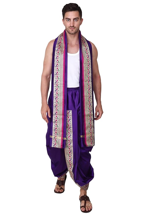Rameshwaram Fabrics Cotton Silk Dhoti Kurta Set for Men with Stole, 3 Piece Set - Image 5
