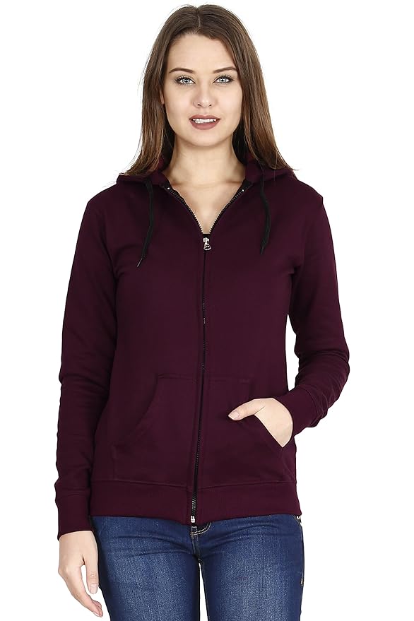 FLEXIMAA Women's Cotton Full Zipper Sweatshirt Hoodies with Kangaroo Pocket