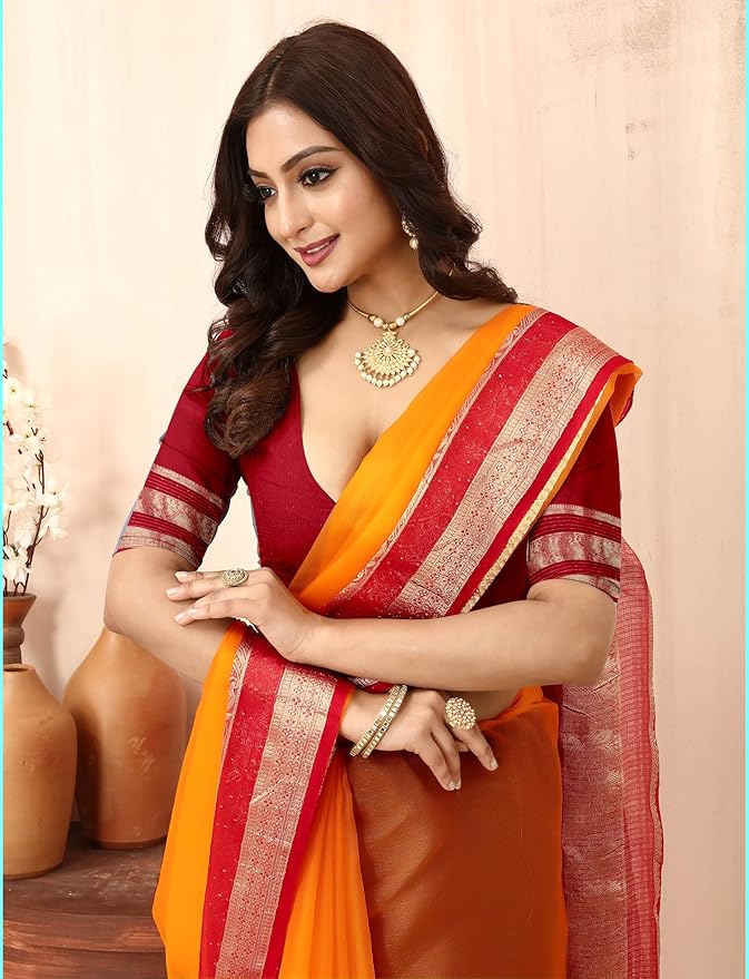 SUKETA Woven Banarasi Floral Design Soft Khadi Organza Silk Saree With Organza Blouse - Image 3