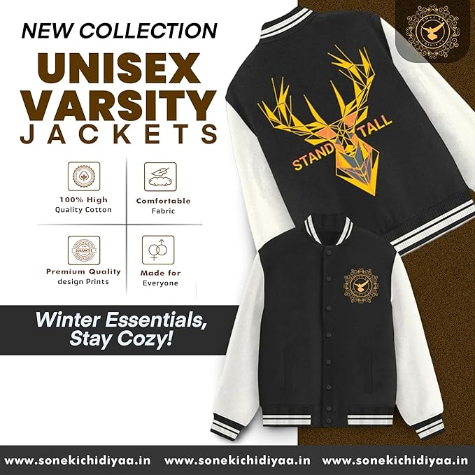 Sone Ki Chidiyaa Varsity Jackets for Men & Women - Fashionable Printed Cotton Winter Jacket Stylish Long Sleeves - Design 21 - Black, Medium - Image 2