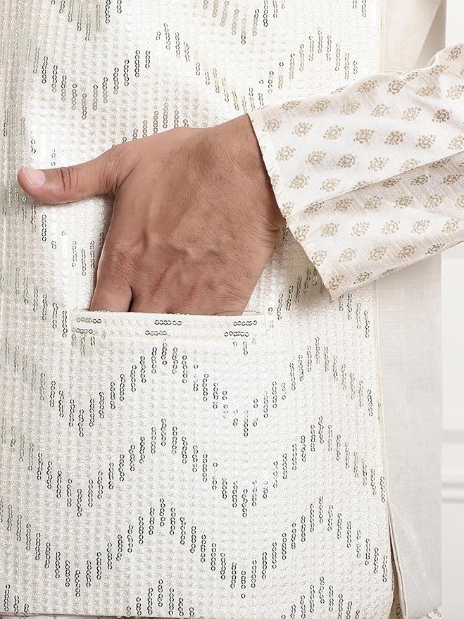 SOJANYA (Since 1958 Men's Silk Blend, Gold Sequence Embroidered Nehru Jacket - Image 3