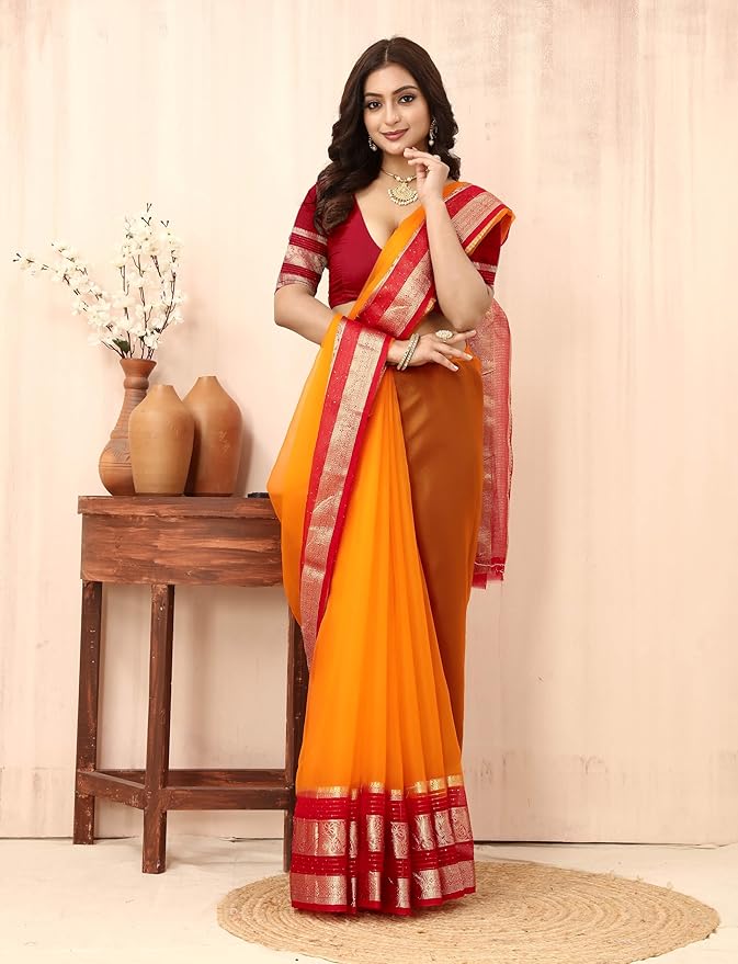 SUKETA Woven Banarasi Floral Design Soft Khadi Organza Silk Saree With Organza Blouse - Image 4