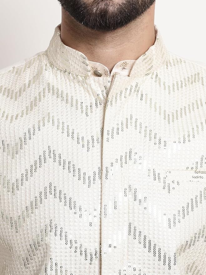 SOJANYA (Since 1958 Men's Silk Blend, Gold Sequence Embroidered Nehru Jacket - Image 5