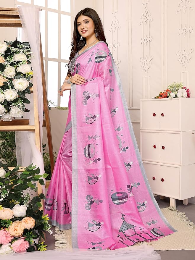 Yashika Women's Woven Elegant Printed Art Silk Saree with Matching Blouse Material-Perfect for Festive Special Occasions, Exquisite Design and Vibrant Colors - Image 3