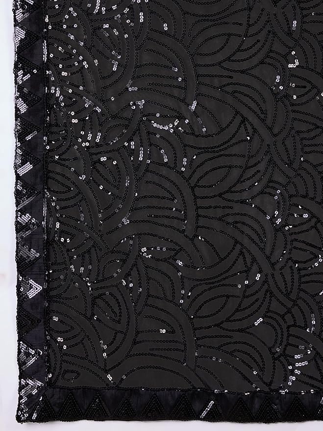 TRENDMALLS Women's Georgette Sequence Embroidery Work Saree with Blouse Piece - Image 2