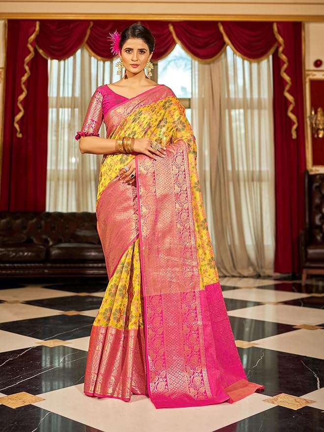 SWORNOF Women's kanjivaram banarasi silk saree for festival Wedding silk with rich pallu Design sarees for women with Unstitched blouse piece - Image 4