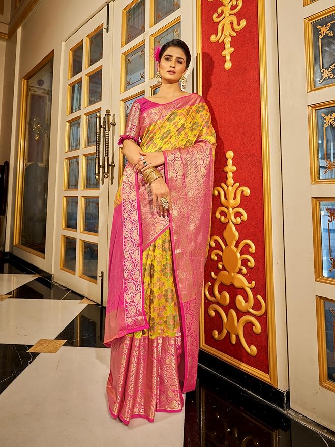 SWORNOF Women's kanjivaram banarasi silk saree for festival Wedding silk with rich pallu Design sarees for women with Unstitched blouse piece - Image 3